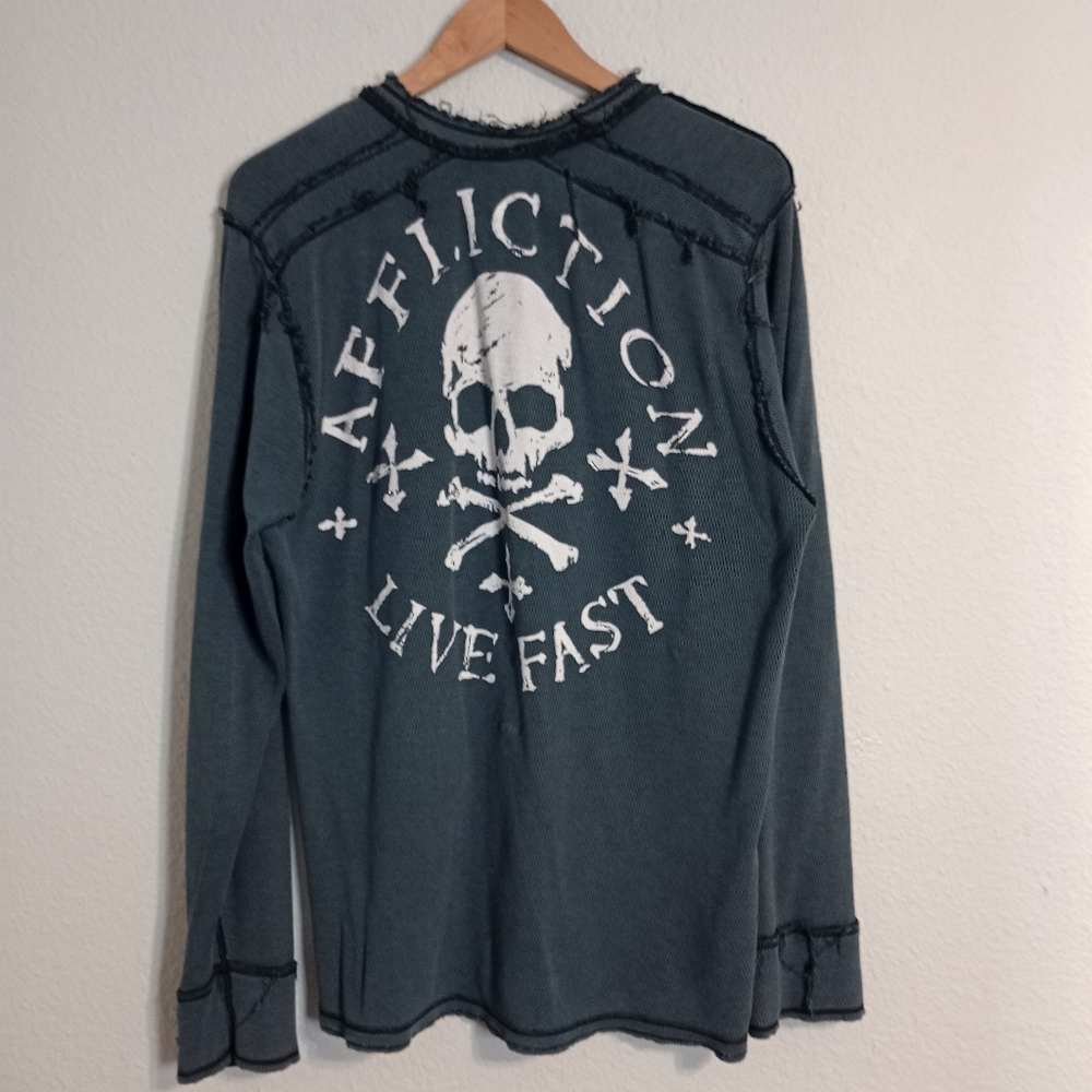 Affliction live fast skull wings long sleeve reversible thermal made in USA